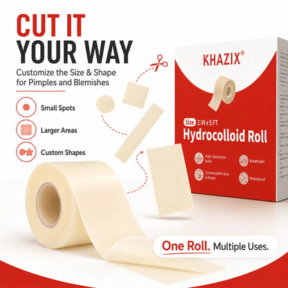 Hydrocolloid Acne Patch Roll Cut-to-Size Pimple Patches for Face Blemish Care Waterproof Breathable 2in X 5ft 1 Roll Value Pack.