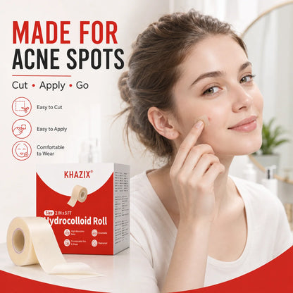 Hydrocolloid Acne Patch Roll Cut-to-Size Pimple Patches for Face Blemish Care Waterproof Breathable 2in X 5ft 1 Roll Value Pack.